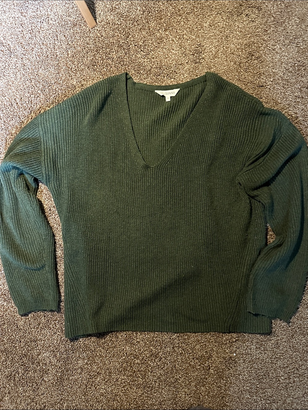 Deep Green V-Neck Ribbed Sweater XL